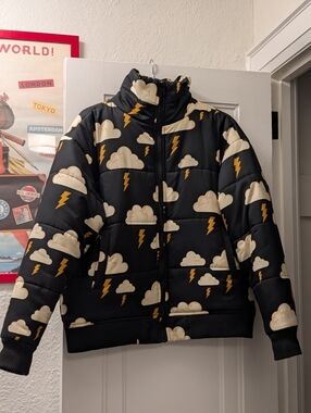 🌩️ Dangerfield Puffer Jacket with Cloud And Lightning Print